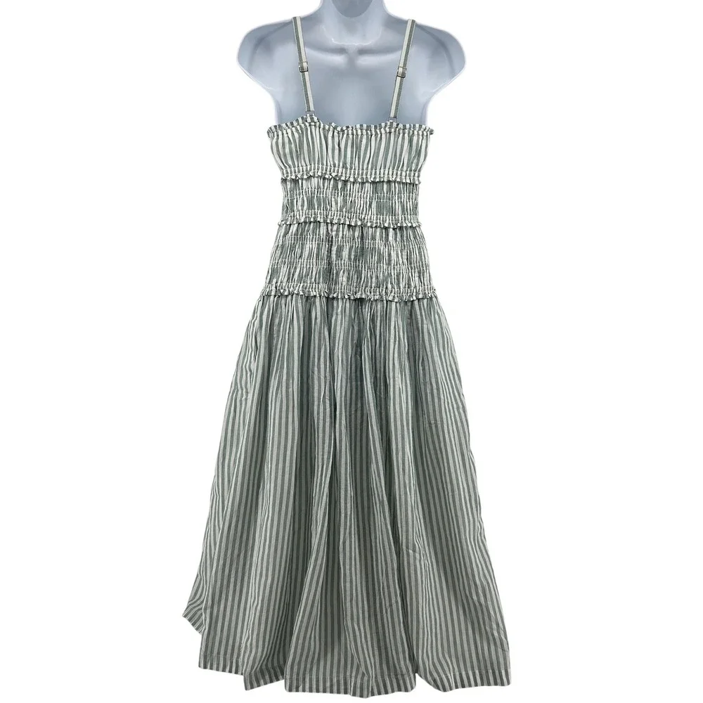 Abercrombie & Fitch Maxi Dress SP Green Striped Smocked Bra-Free Cottagecore